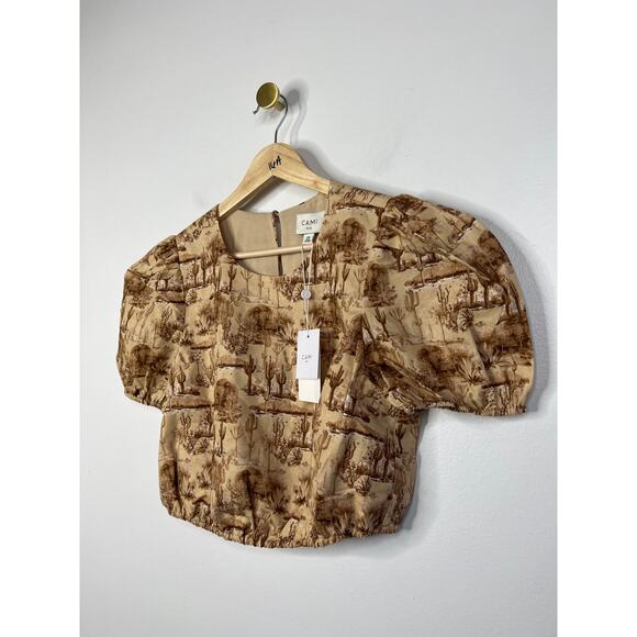NWT Cami NYC Flor Crop Versatile Puff Sleeve Blouse Top Women's Desert Size: XS - Picture 3 of 10